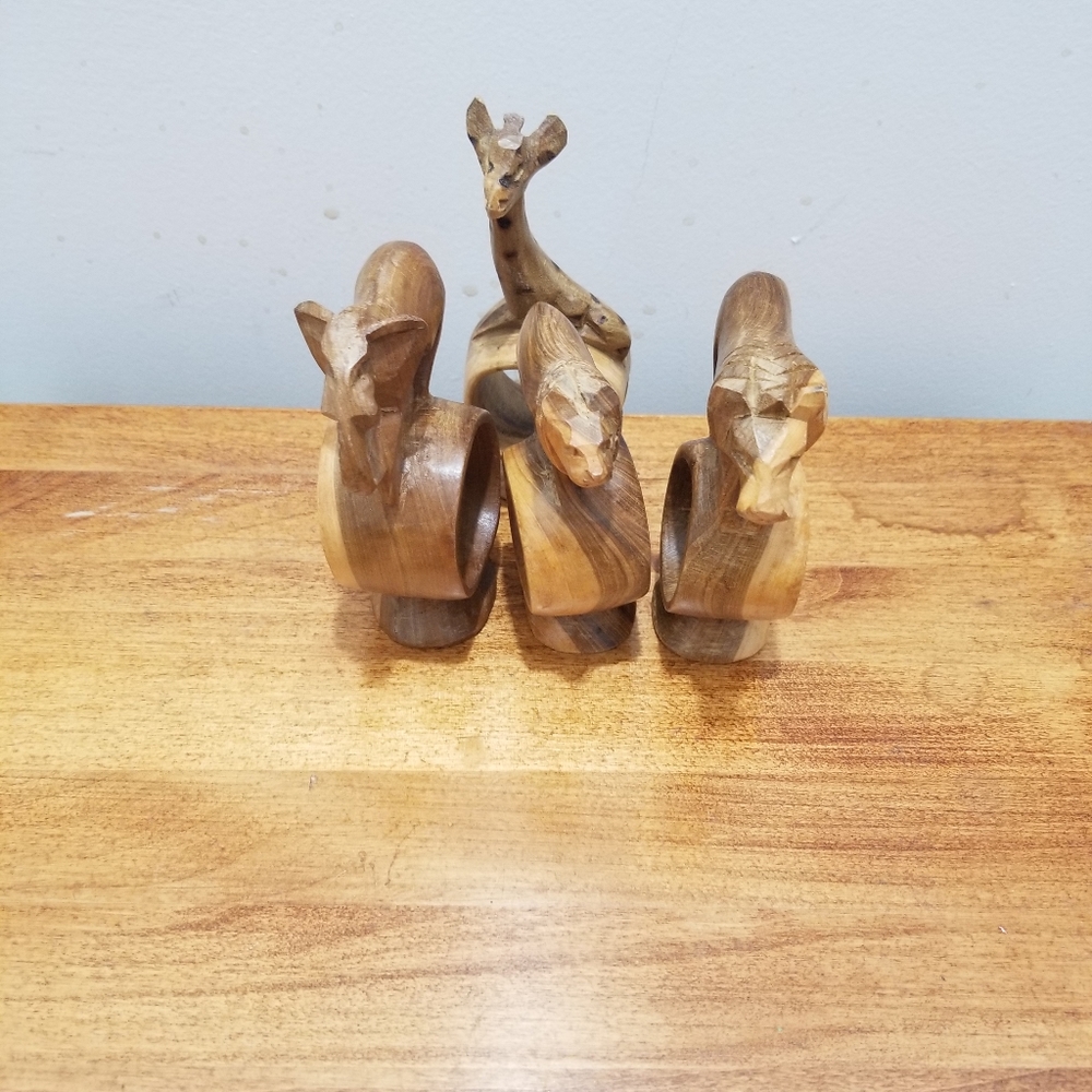 Wood carved Animal napkin Rings Set of 4 Kenya